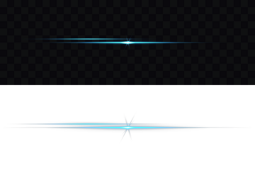 Magic flash laser strip divider with glitter shimmer design. Png illustration. Optical lens flare effect. Horizontal turquoise neon streak effect isolated on transparent background. Laser beams png.