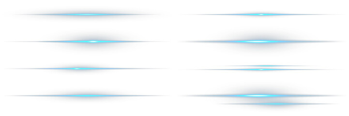 Blue optical lens flares light moving from left to right. Optical lens flare effect. Light Leak, flash lights. Png illustration. Collection of blue light effects and horizontal lines. Laser beams png.