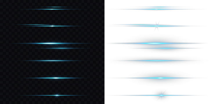 Light Leak, flash lights. Collection of blue light effects and horizontal lines. Perfect for digital highlights. Png illustration. Blue line light glow with sparkle and flare shine. Laser beams png.