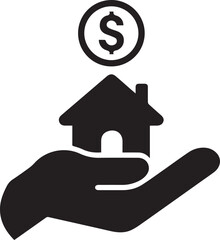 Real estate business icon set. Hand holds architectural structures. Building ownership on white background

