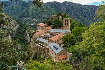 Abbey of Saint Martin du Canigou. Pyrenees-Orientales department in France, founded by monks of the...