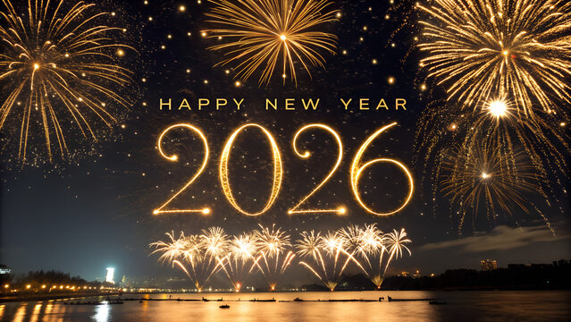 Sparkling Gold Fireworks Display in Night Sky - Celebration Background 
