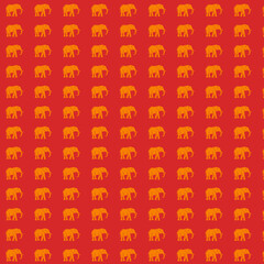 Orange Elephant Pattern on Red Background