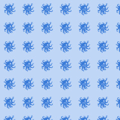 Repeating Blue Octopus Pattern on Light Blue Background
