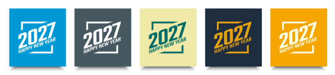 Set of Happy New Year 2027 logo design template with numbers and typography.