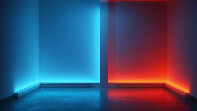 Medium shot of a sleek panel changing smart lighting colors from cool blue to vibrant red enhancing room mood dynamically.