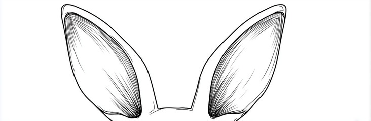 Bunny Ears Line Art Minimal Rabbit Outline Illustration. Happy Easter background