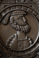 Detail of a carving on a Sixteenth Century wooden chair