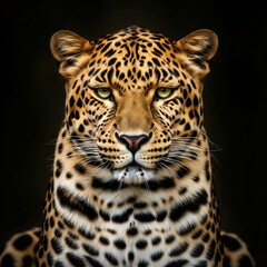 Obraz premium Intense portrait of a leopard s face against a dark background
