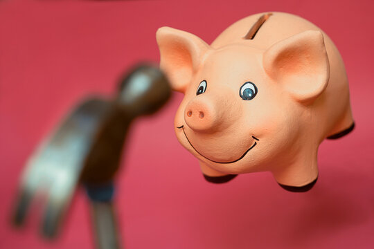 pink piggy bank on white background - Powered by Adobe