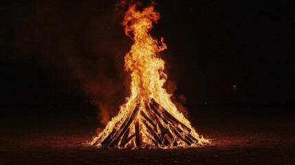 Bonfire blazing at night during Lohri festival celebration
