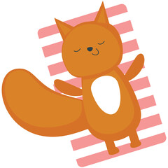 Fox on summer beach vector. Kawaii cartoon funny forest animal icon. Lazy cute character sunbathing sleeping rest on plaid blanket isolated on white background