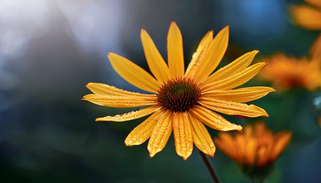 Selective Focus Of A Yellow Arctotis Acaulis Flower With Water Droplets On Petals In Nature With Blurred Background