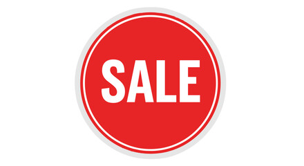Vibrant red circular sale button isolated on white background for online shopping retail marketing promotion