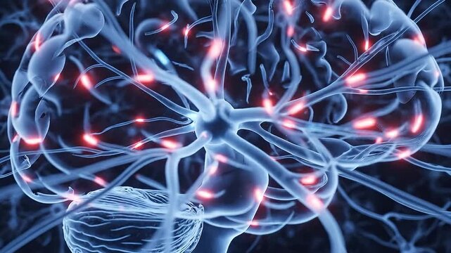 Brain Activity and Neural Connections Visualizing Positive Emotions and Cognitive Function with Glowing Neurons and a Focused Eye in a Digital Abstract.