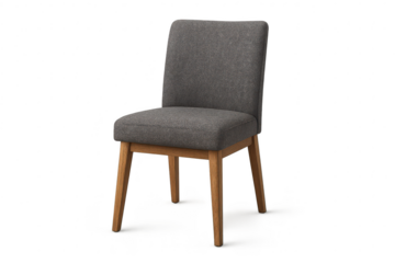 Modern grey fabric dining chair isolated on a transparent background, studio shot