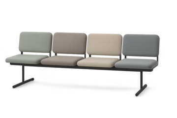 Four-seater bench isolated on transparent background, waiting room furniture