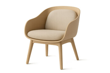 Elegant wooden armchair with soft cushion isolated on transparent background