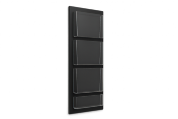 Black wall mounted literature holder on transparent background, modern design