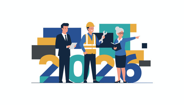 Diverse business management and industry team collaborating for 2026 planning and success