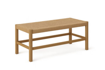 Elegant wooden bench with woven seat isolated on a transparent background, design