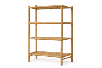 Four tiered bamboo shelf, sustainable design isolated on transparent background