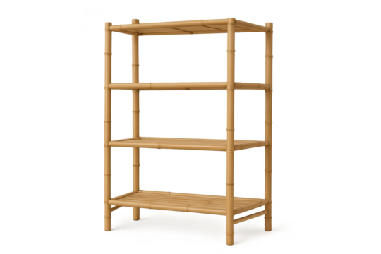 Four tiered bamboo shelf, sustainable design isolated on transparent background - Powered by Adobe