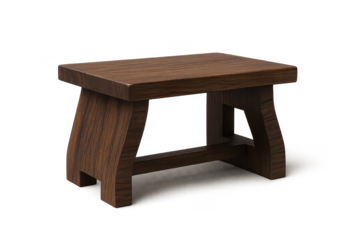 Small brown wooden stool isolated on a transparent background, crafted design