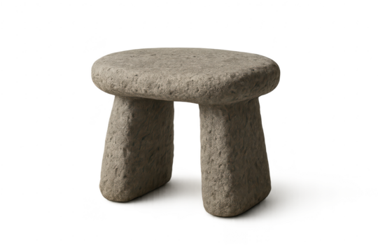 Old weathered stone stool isolated on transparent background, cutout object