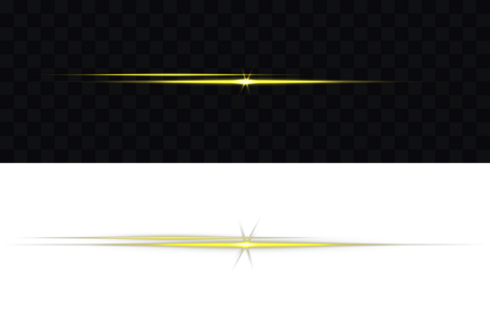 Glowing long line. Glowing gold line, horizontal light rays, flash. Glowing Laser Beams png. Horizontal Rays of yellow light on transparent background. Bright gold light streak & starburst on black. - Powered by Adobe