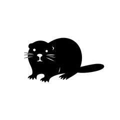 Black and white standalone muskrat animal silhouette