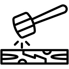 Mallet Black Outline Icon, Mini Illustration Relate To Carpentry, Wood Industry. Use For Modern Concept, Ui, Ux Web And App Development.