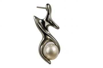 Elegant abstract metallic jewelry earring with pearl isolated on transparent background