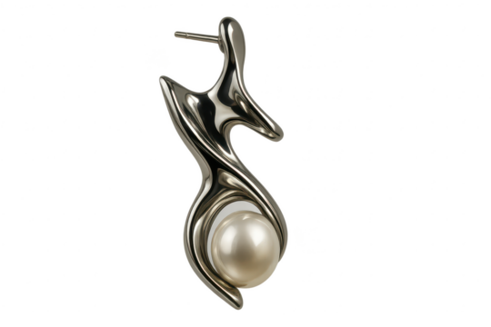 Elegant abstract metallic jewelry earring with pearl isolated on transparent background - Powered by Adobe