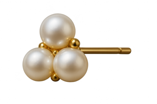 Elegant pearl and gold stud earring, isolated on a transparent background, luxury jewelry