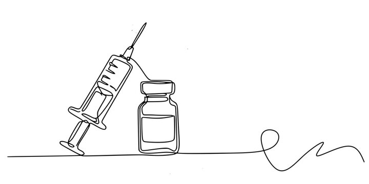 One Line Healing: Minimalist Medical Art, A continuous line illustration of a syringe and medicine vial, symbolizing care and prevention