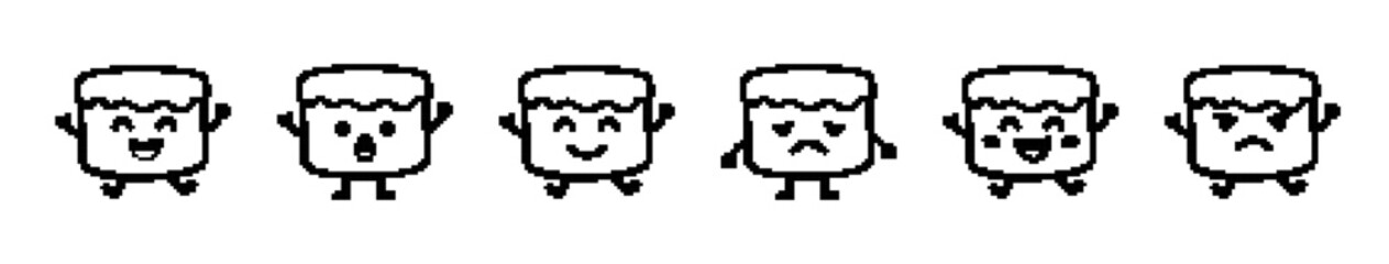 Obraz premium Pixelated Characters Showing Various Emotions in a Row