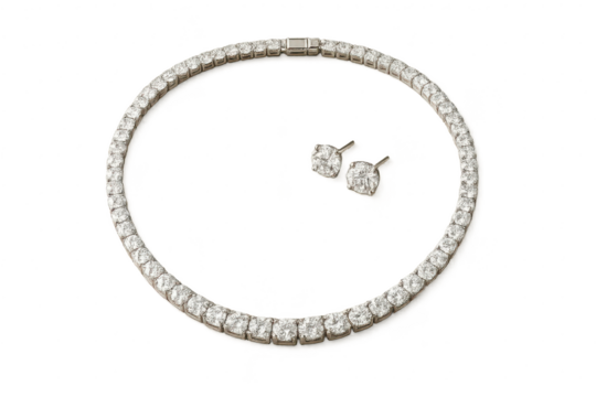 Elegant diamond necklace and earrings isolated on a transparent backdrop, luxury - Powered by Adobe