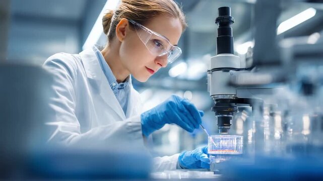 Medium shot of a scientist analyzing conductivity enhancements in nanoparticle coated electronics within a hightech laboratory environment.