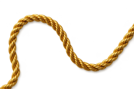 Detailed golden rope isolated on transparent background, nautical element