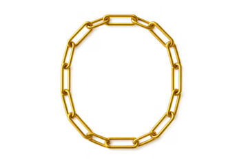 Golden chain circle, isolated on transparent background, metallic jewelry