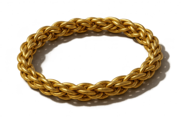 Luxurious golden braided bracelet isolated on transparent background, elegant