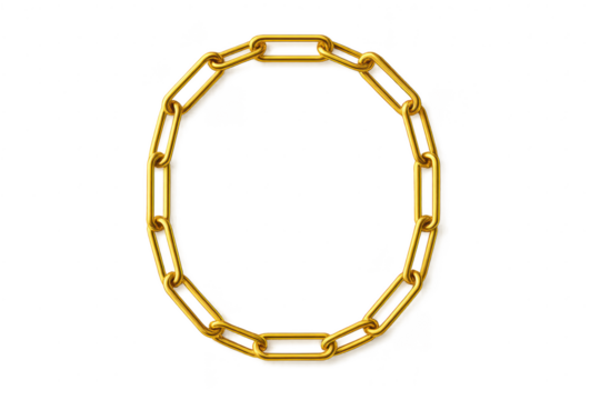 Golden chain circle, isolated on transparent background, metallic jewelry