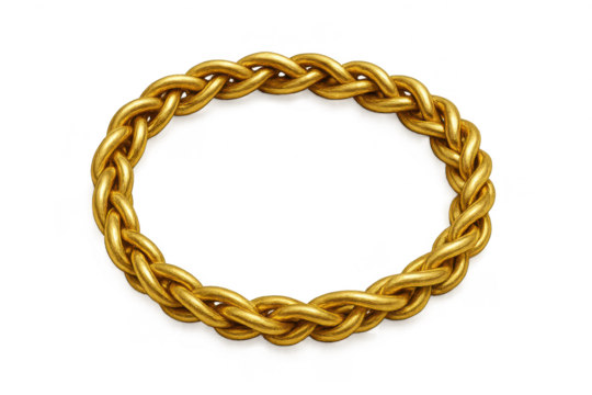 Golden braided ring isolated on transparent background, luxury jewelry, shine