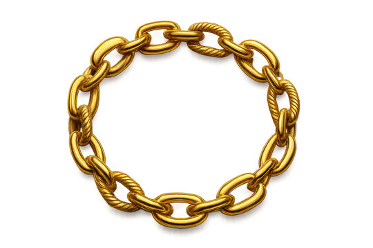 Shiny gold chain circle, cut out with transparent background for easy use
