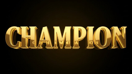 Golden champion text effect with a dark background in a bold and luxurious style design concept render