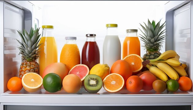 fresh fruits and citrus in a bright white refrigerator symbolizing healthy eating choices and a well stocked home with vibrant organic food options showcasing a balanced diet