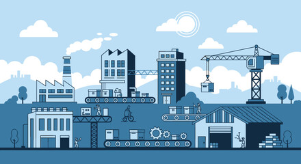 Obraz premium Industrial complex illustration manufacturing production logistics and global supply chain