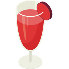 Red Cocktail In A Champagne Glass With A Radish Garnish And A Transparent Background