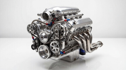 High-detail isolated V8 engine showcasing precision mechanics and metallic realism.